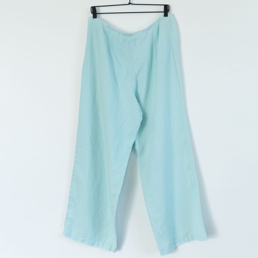 Eileen Fisher Irish Linen Wide Leg Blue Green Pants Womens Size Large - Picture 8 of 11